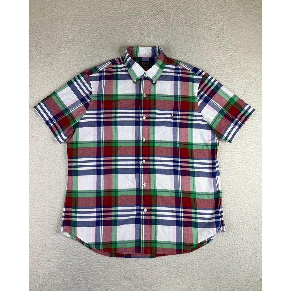 Polo Ralph Lauren Shirt Mens Large‎ Classic Fit Multicolor Plaid Button Down SS
